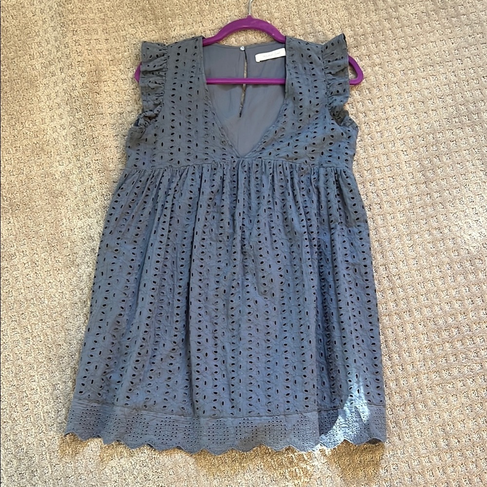 Gray baby doll dress with ruffle sleeves